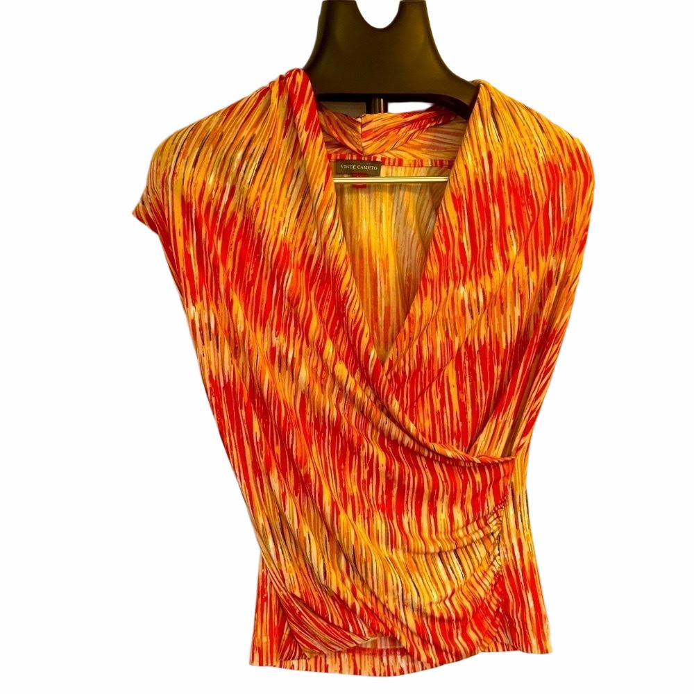 Vince Camuto Medium Sleeveless Blouse Shirt V Neck Draped Front Surplice Top